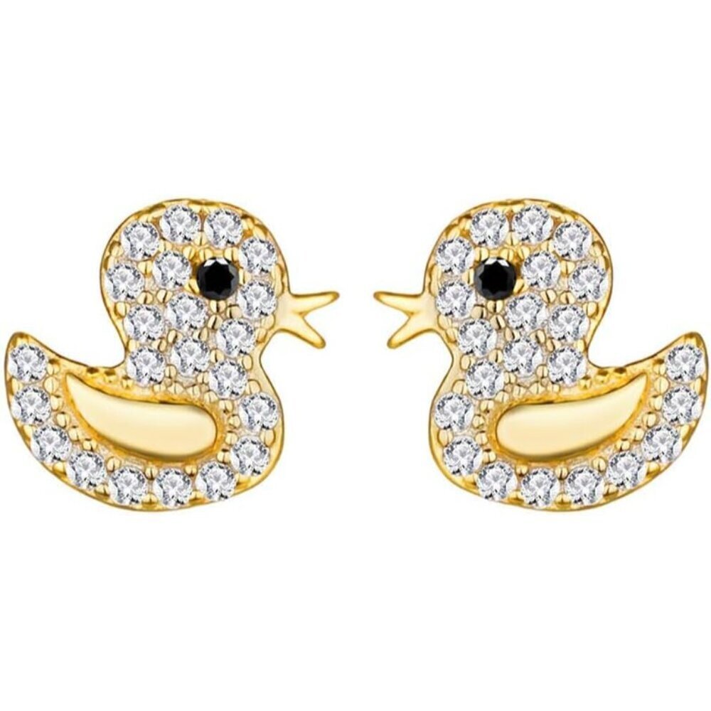 Sterling Silver Duck Stud Earrings Small Dainty Animal Jewelry Gift for Women